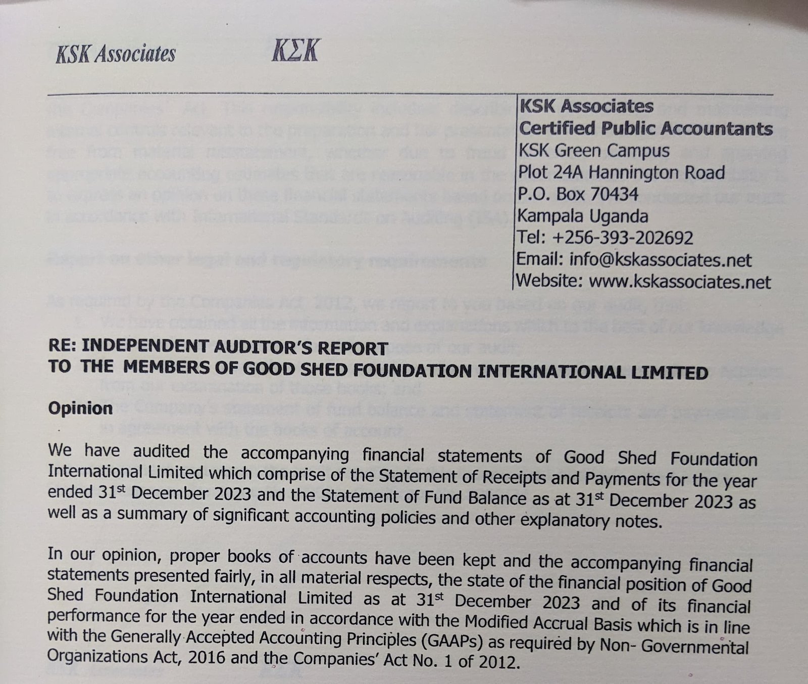 Audit of the year ended 31 December 2023